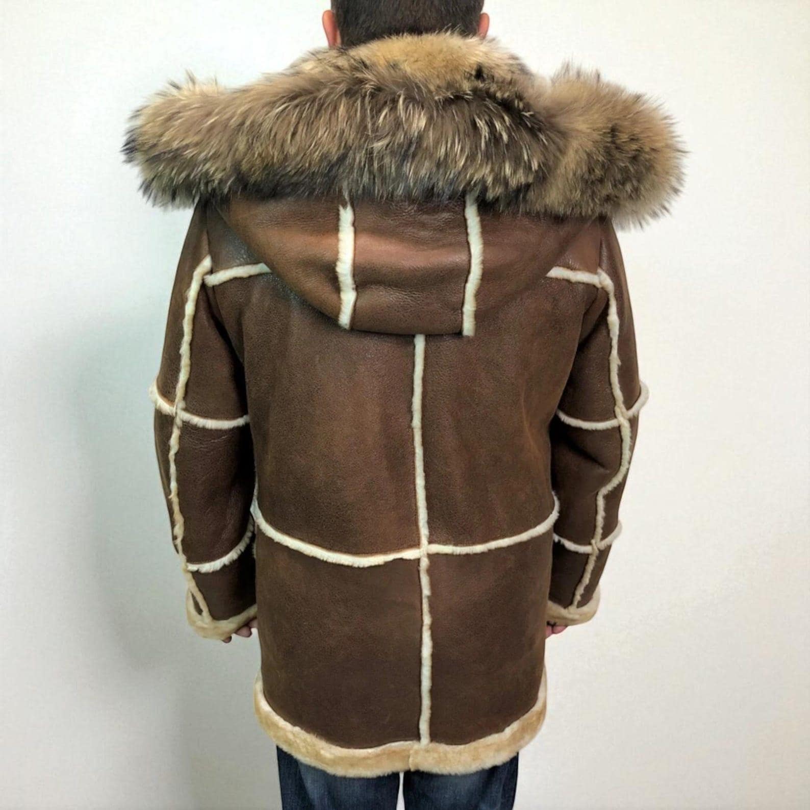 Vintage Shearling Sheepskin Coat: Fox Fur Collar, Handmade Leather Jacket