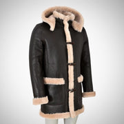 Vintage Shearling ShFur eepskin Coat: Fox Collar, Men's Rustic Leather Jacket