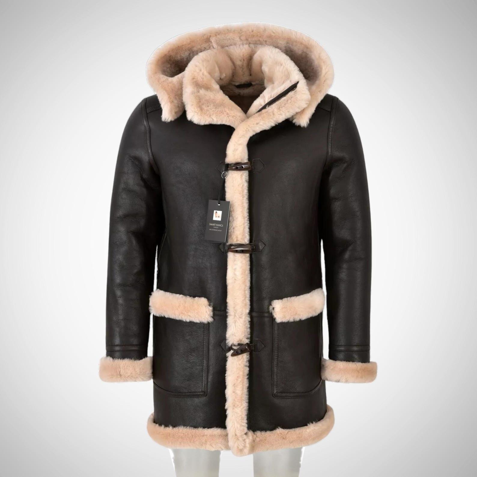 Vintage Shearling ShFur eepskin Coat: Fox Collar, Men's Rustic Leather Jacket