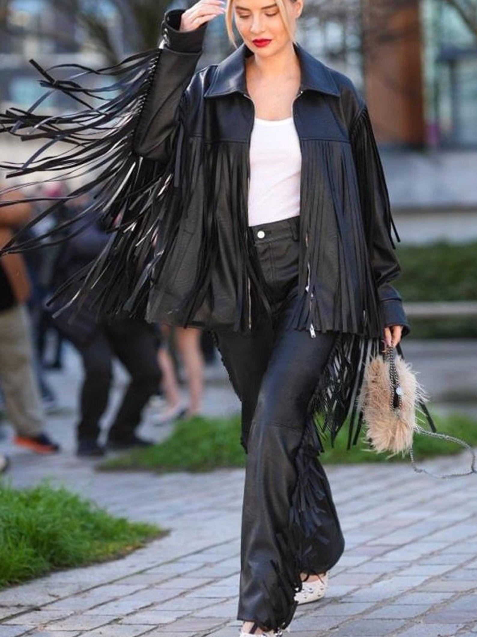 Black Fringe Leather Jacket: Women's Western Boho Festival Coat
