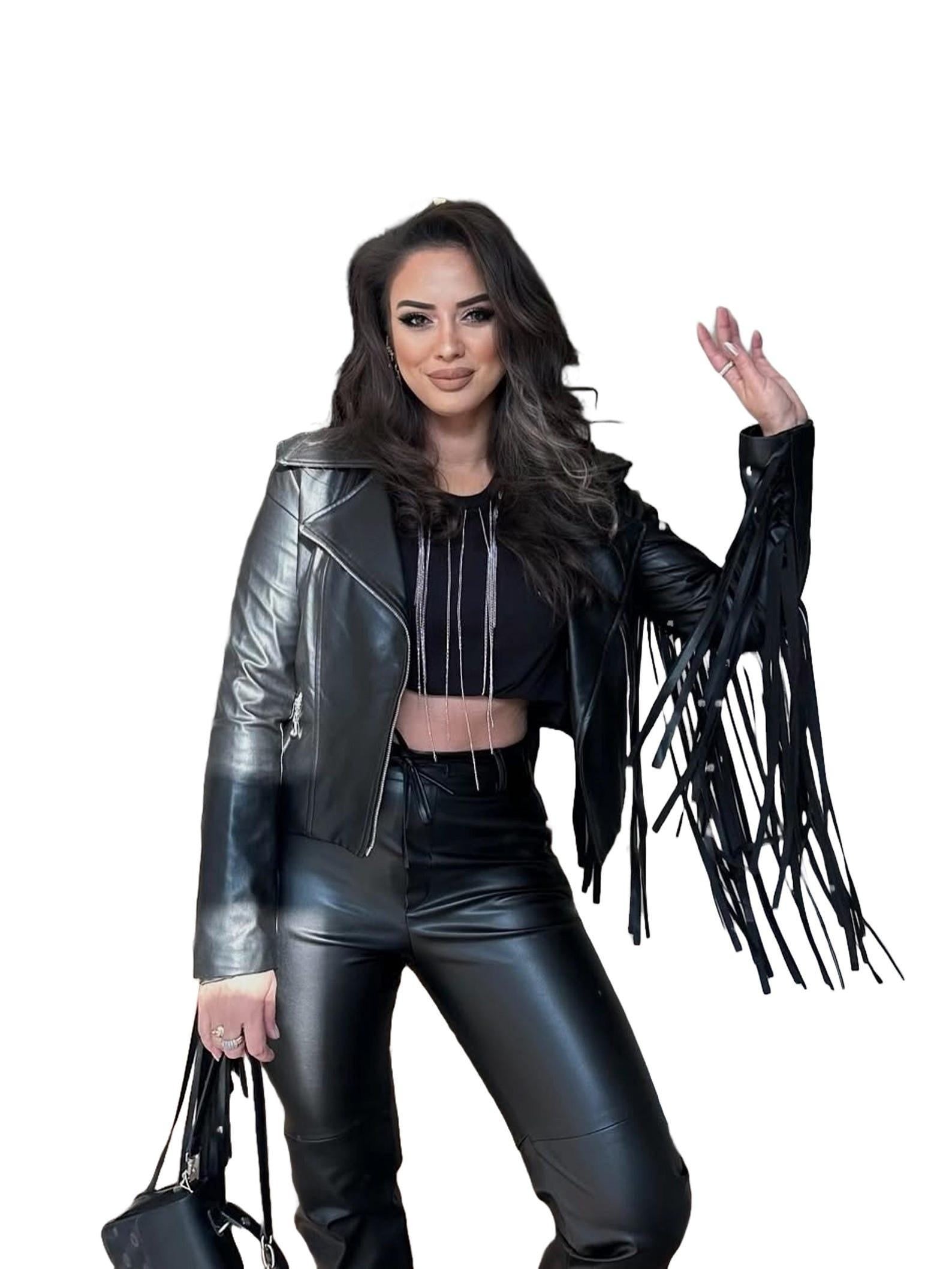 Black Fringe Leather Jacket: Women's Western Boho Festival Outfit
