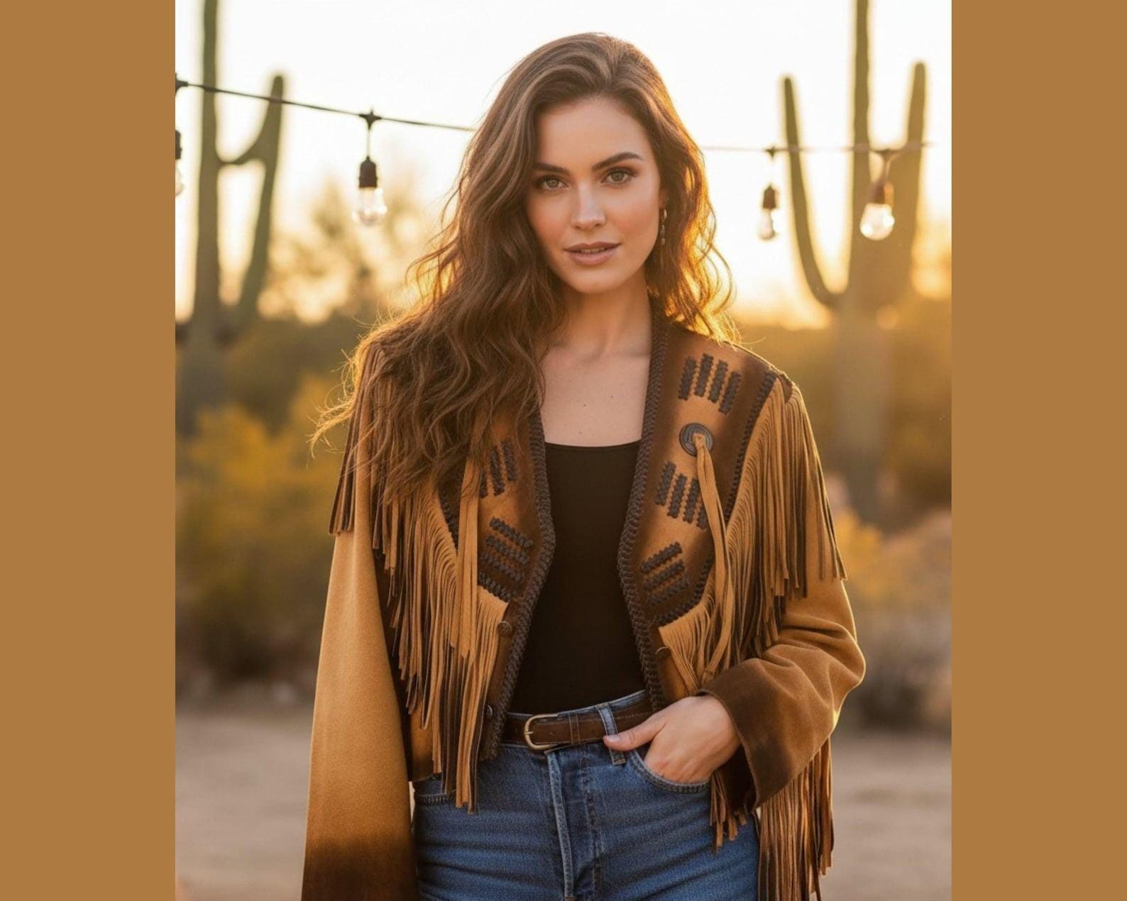 Brown Fringe Leather Jacket: Women's Western Cowgirl Boho Style