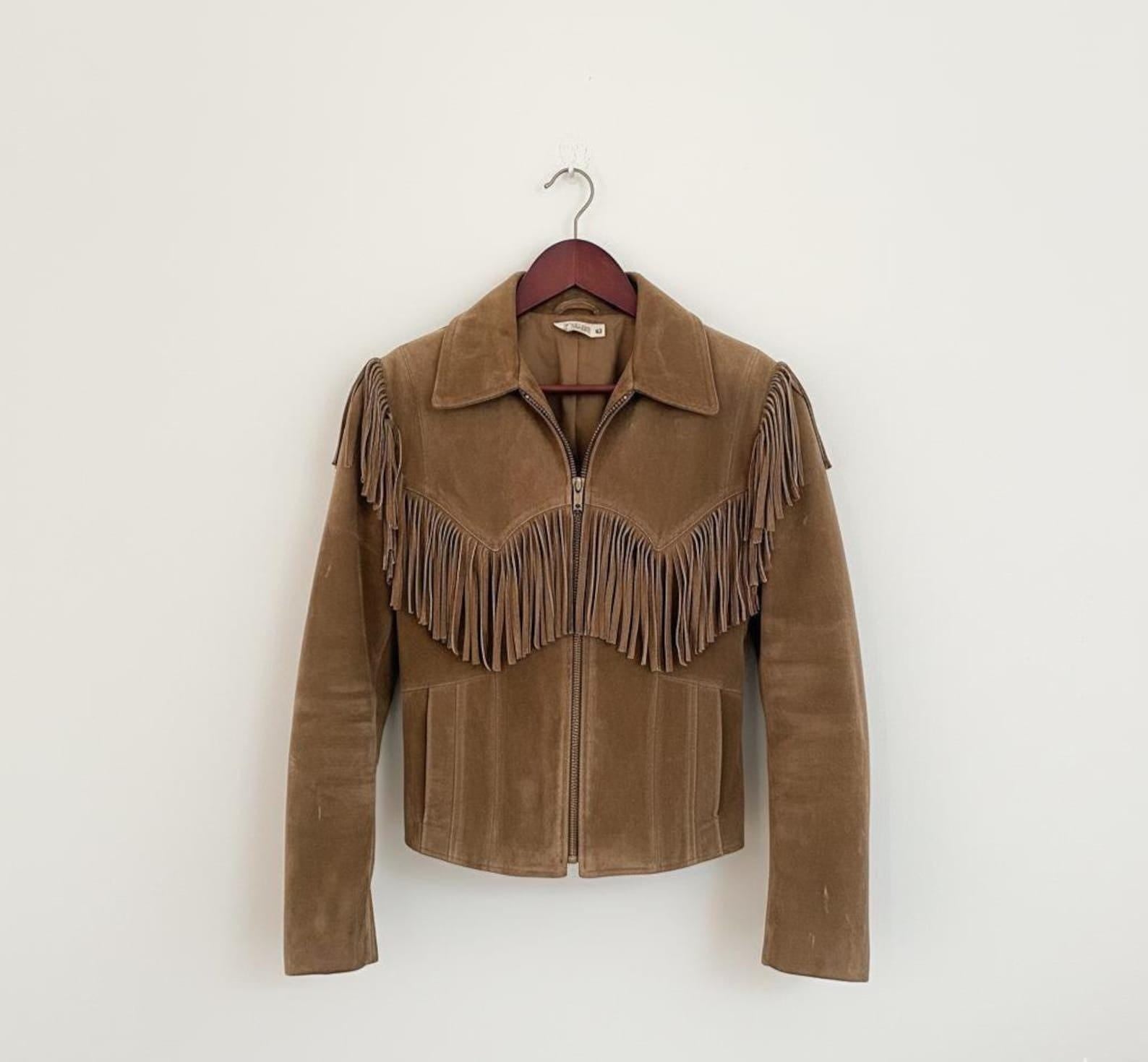 Brown Suede Fringe Leather Jacket: Women's Western Boho Festival Style