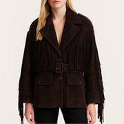Dark Brown Suede Fringe Jacket: Western Boho Festival Style