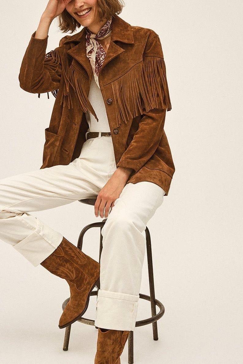 Brown Suede Fringe Jacket: Women's Western Boho Festival Style