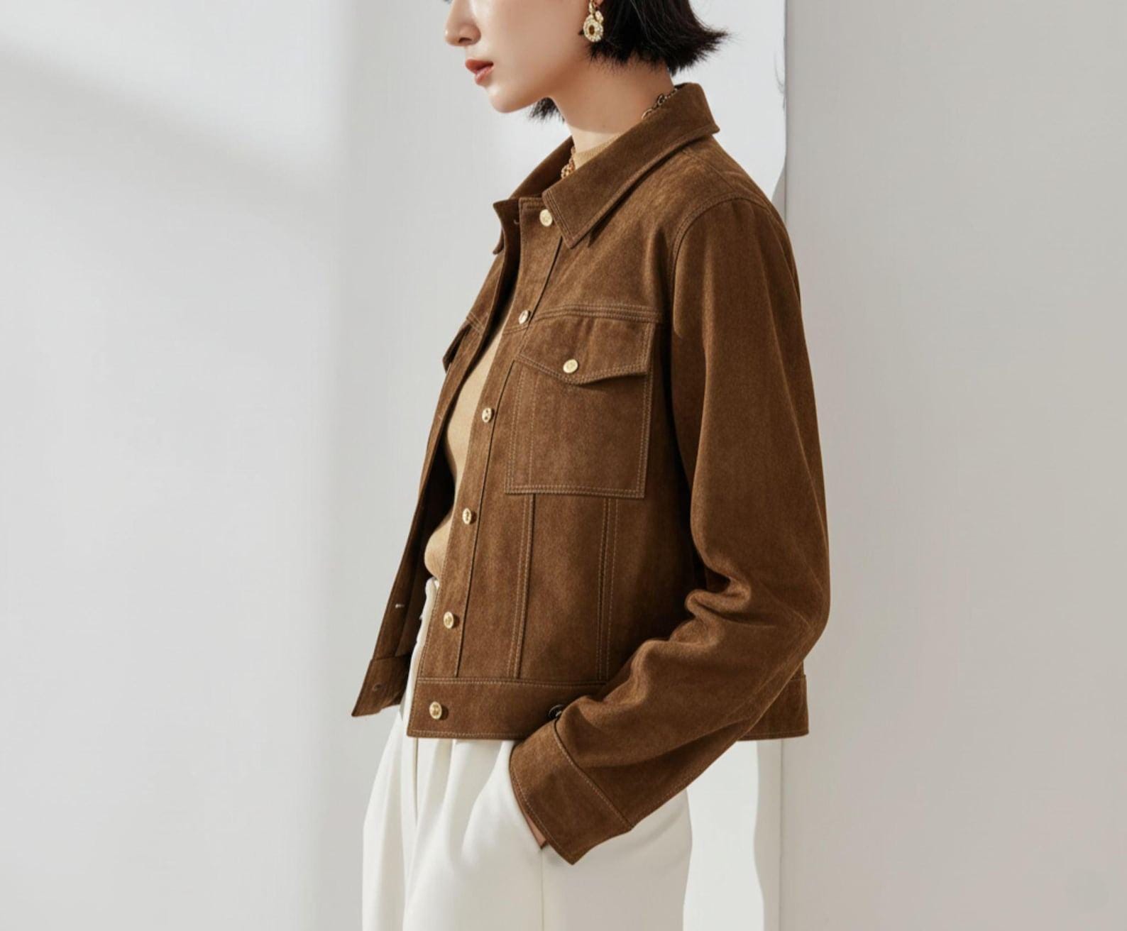 Vintage Style Brown Suede Trench Coat  Long Belted Suede Overcoat for Women