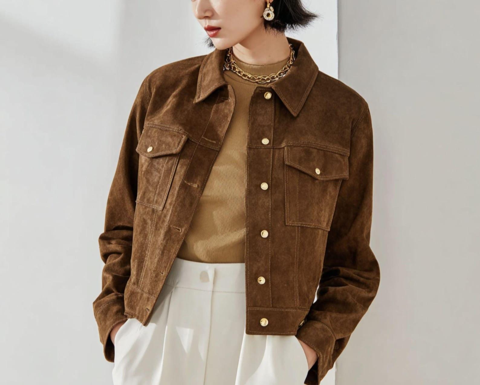 Vintage Style Brown Suede Trench Coat  Long Belted Suede Overcoat for Women