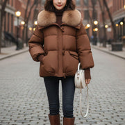 Brown Puffer Jacket - Faux Fur Collar, Winter Coat