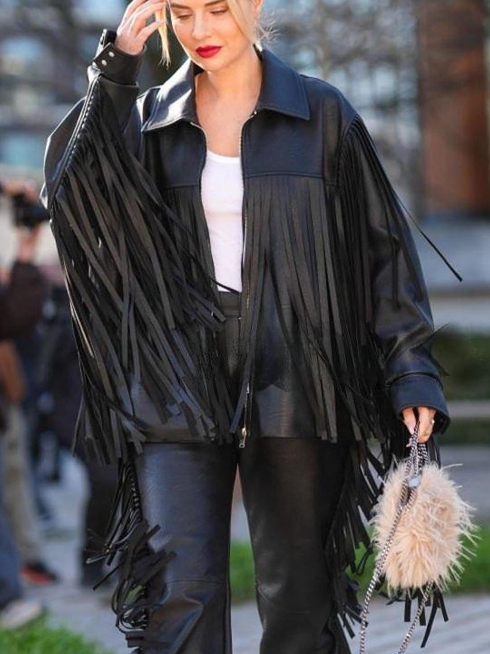 Black Fringe Leather Jacket: Women's Western Boho Festival Coat