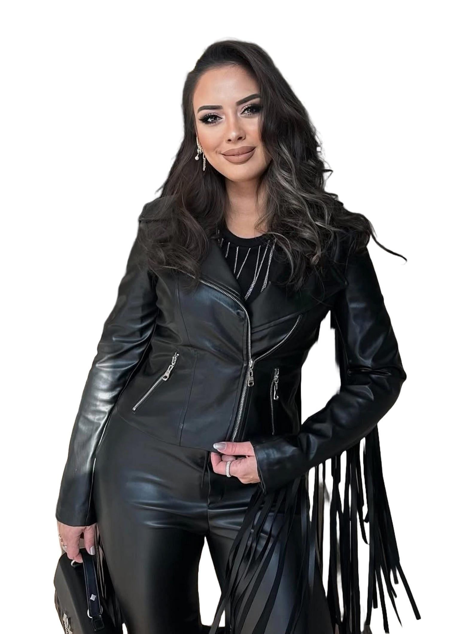 Black Fringe Leather Jacket: Women's Western Boho Festival Outfit