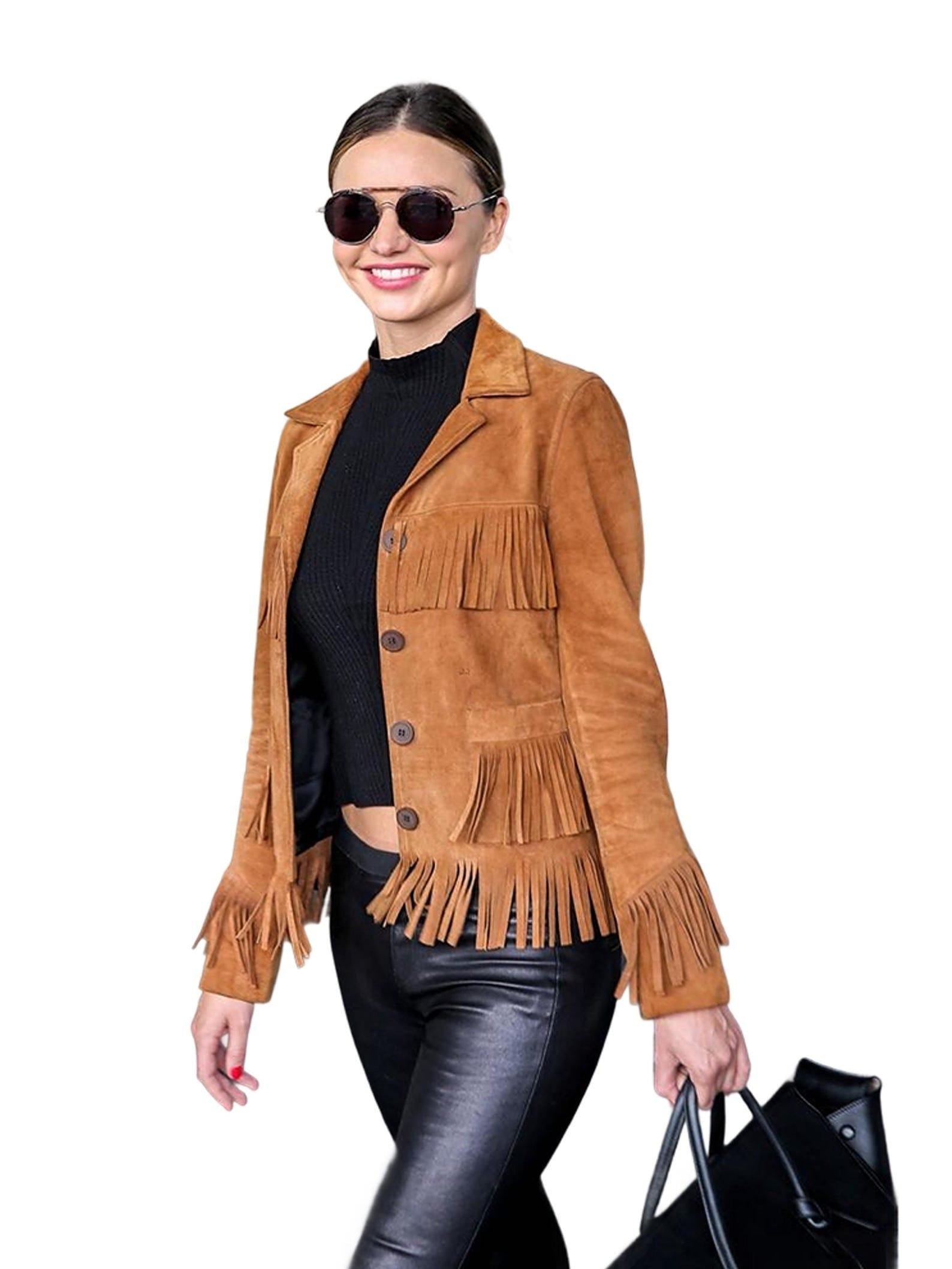 Brown Fringe Leather Jacket: Women's Western Boho Festival Style