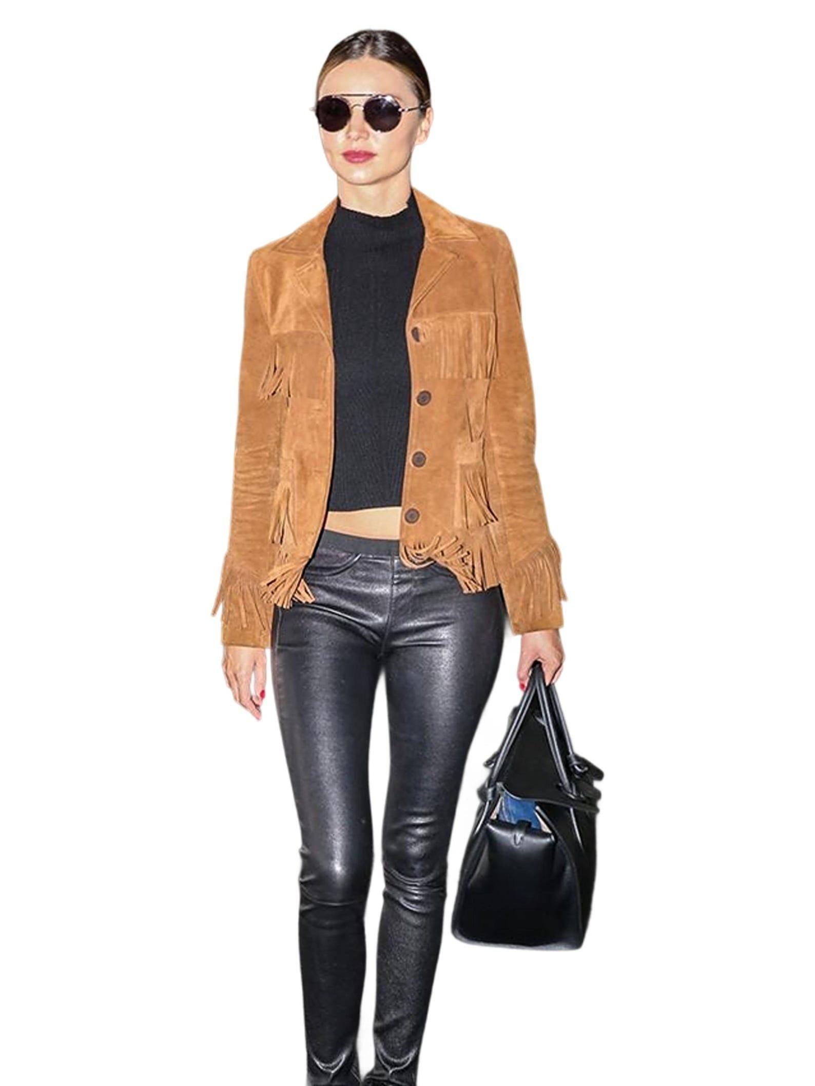 Brown Fringe Leather Jacket: Women's Western Boho Festival Style