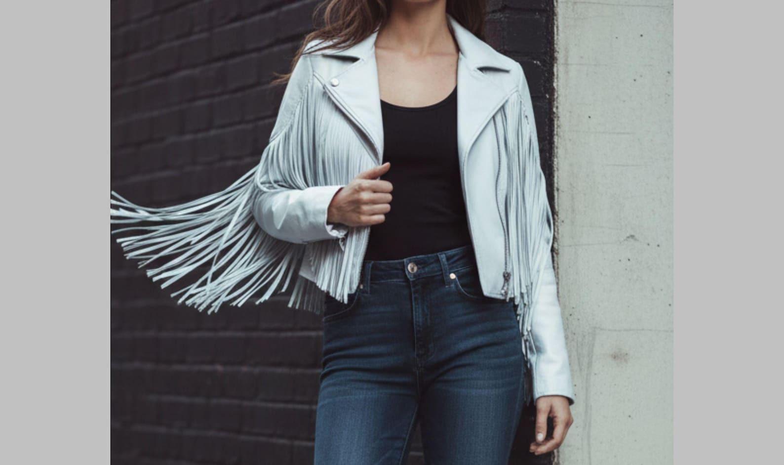 White Fringe Leather Jacket: Western Cowgirl Boho Festival Style