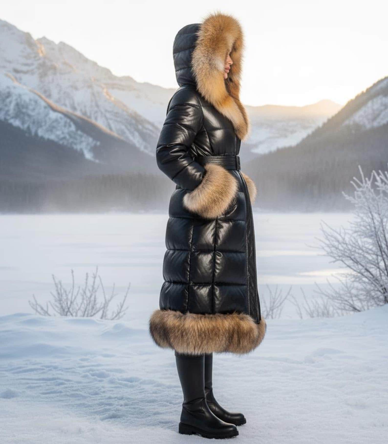 Black Puffer Coat – Women's Faux Fur Trim, Winter Outerwear