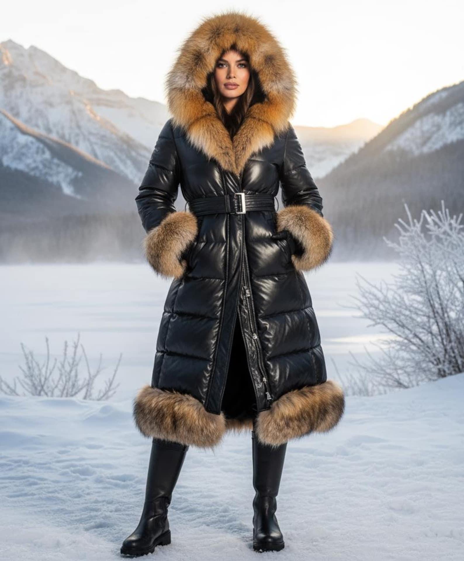 Black Puffer Coat – Women's Faux Fur Trim, Winter Outerwear