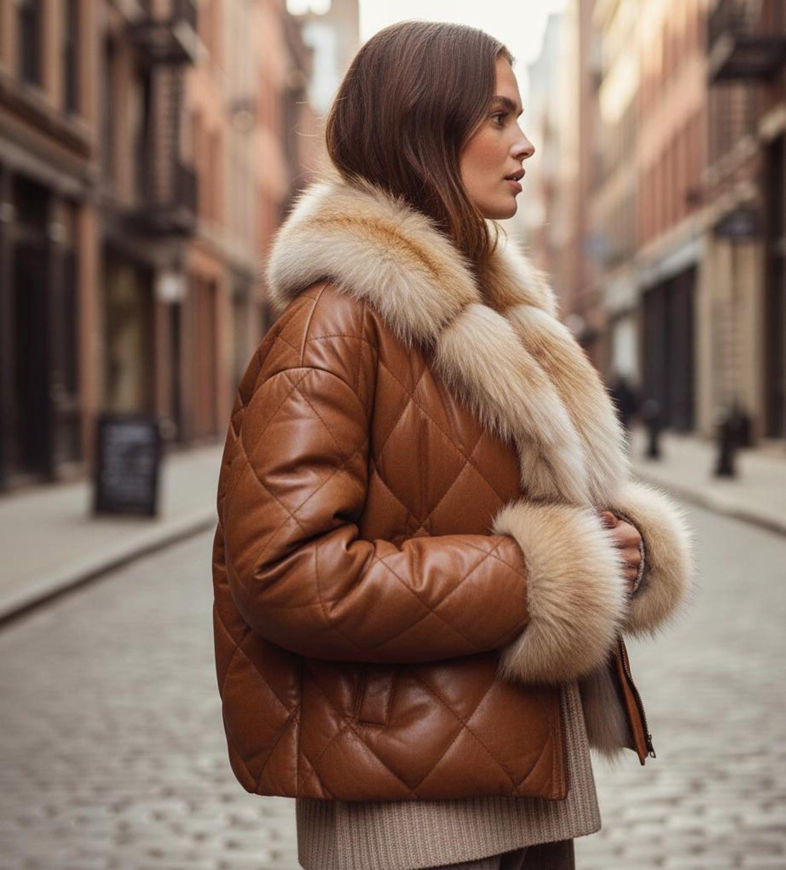 Brown Puffer Jacket – Women's Faux Fur Collar Winter Coat