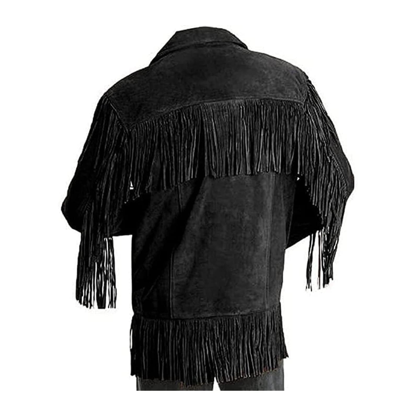 Black Suede Fringe Jacket: Men's Western Boho Festival Style