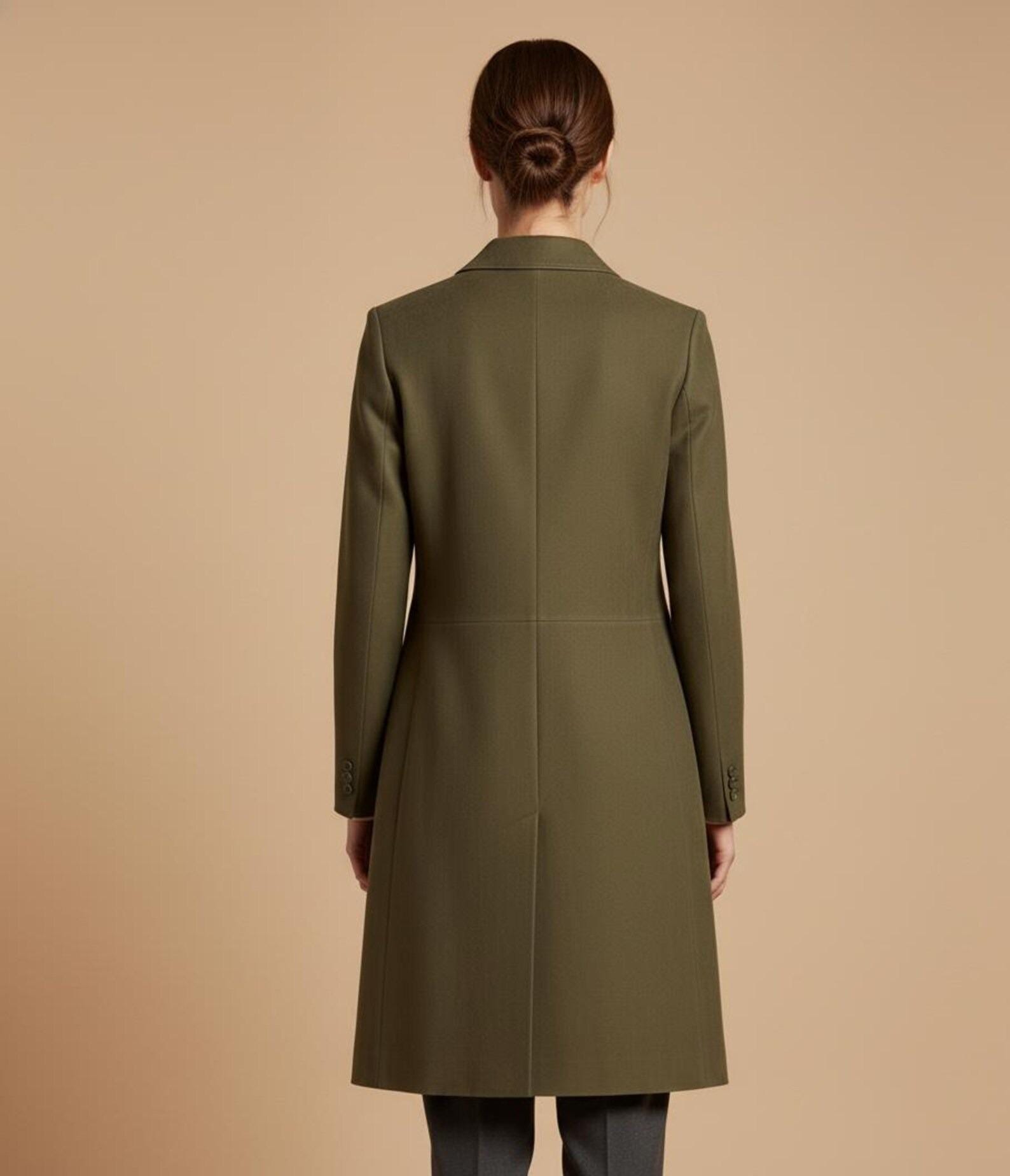 Vintage Style Olive Green Brown Suede Trench Coat  Long Belted Suede Overcoat for Women