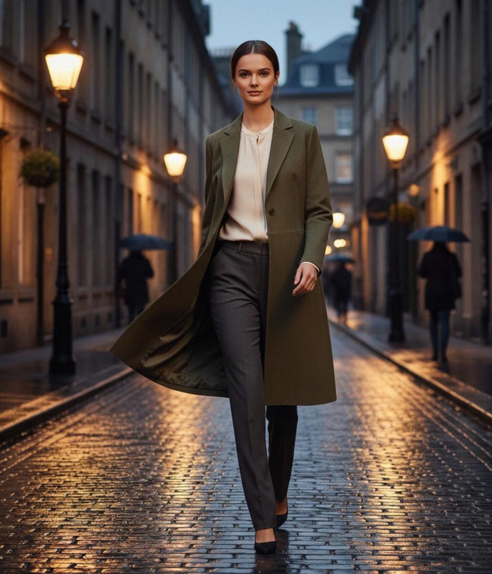 Vintage Style Olive Green Brown Suede Trench Coat  Long Belted Suede Overcoat for Women